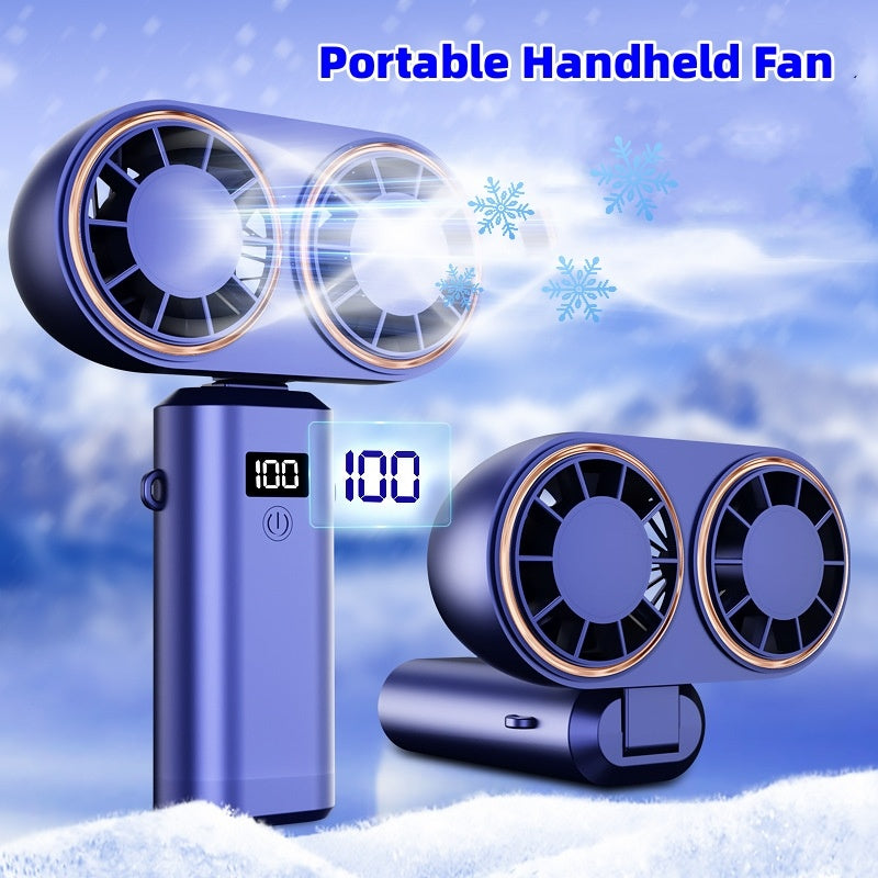 USB Handheld Mini Fan Foldable Portable Neck Hanging Fans 5 Speed USB Rechargeable Fan With Display Screen - LIT-TERAL