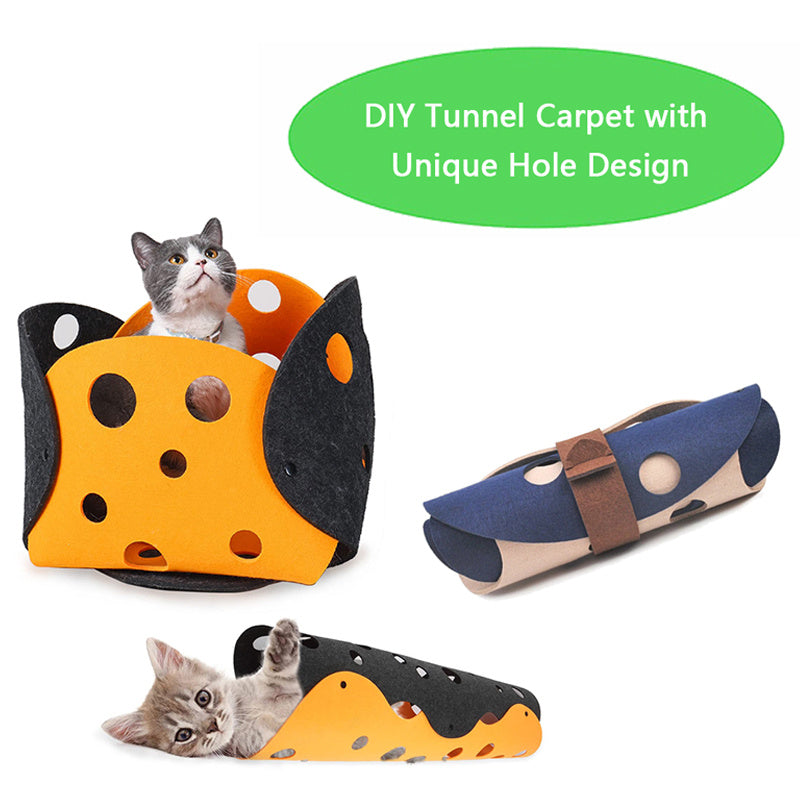 Cat Tunnel Cat Toy Felt Pom Splicing Deformable Kitten Nest Collapsible Tube House Tunnel Interactive Pet Toy Cat Accessories - LIT-TERAL