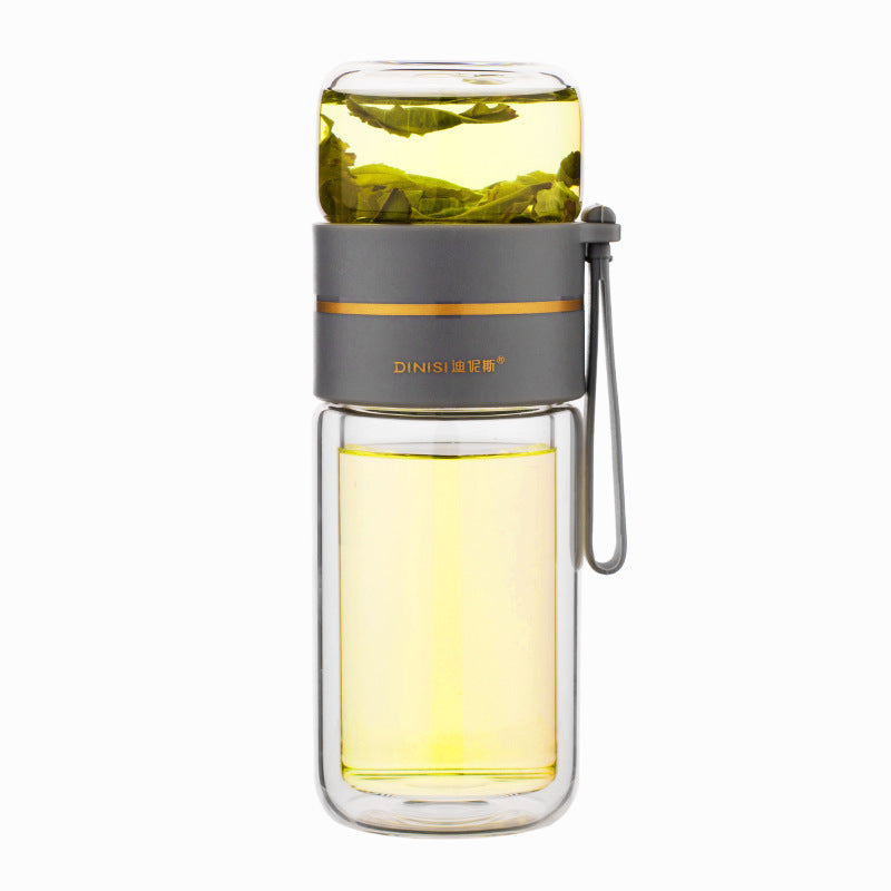 Glass Water Bottle With Tea Infuser Filter Tea Separation Double Wall Glass Bottle Leakproof Water Bottle - LIT-TERAL