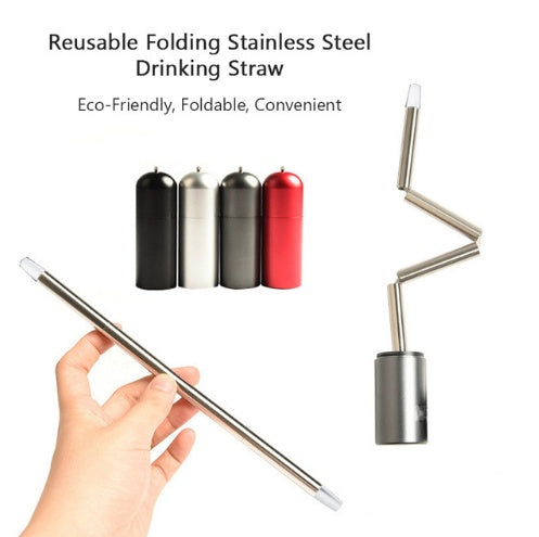 Portable Collapsible Reusable Stainless Steel Straw Eco-Friendly Folding Drinking Straws Foldable Water Tube With Keychain Hole - LIT-TERAL