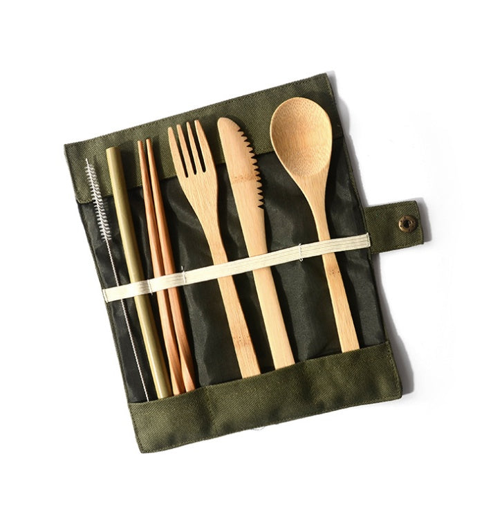 Bamboo Utensils Wooden Travel Cutlery Set Reusable Utensils With Pouch Camping Utensils Zero Waste Fork Spoon Knife Flatware Set - LIT-TERAL