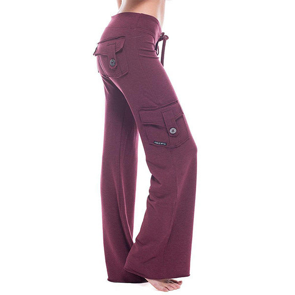 Elastic waist button pocket yoga pants - LIT-TERAL