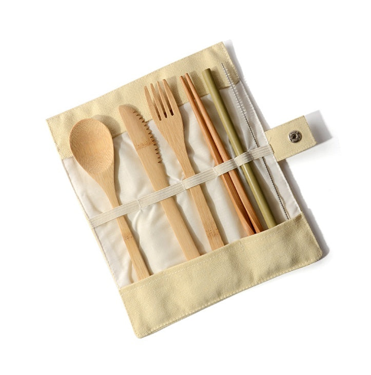 Bamboo Utensils Wooden Travel Cutlery Set Reusable Utensils With Pouch Camping Utensils Zero Waste Fork Spoon Knife Flatware Set - LIT-TERAL