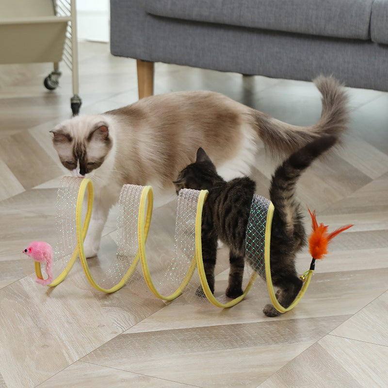 Cat Pets Toys Mouse Shape Balls Foldable Cat Kitten Play Tunnel Funny Cat Stick Mouse Supplies Simulation Mouse Pet Accessories - LIT-TERAL