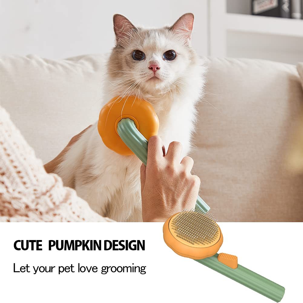 Pet Pumpkin Brush, Pet Grooming Self Cleaning Slicker Brush For Dogs Cats Puppy Rabbit, Cat Brush Grooming Gently Removes Loose Undercoat, Mats Tangled Hair Slicker Brush - LIT-TERAL