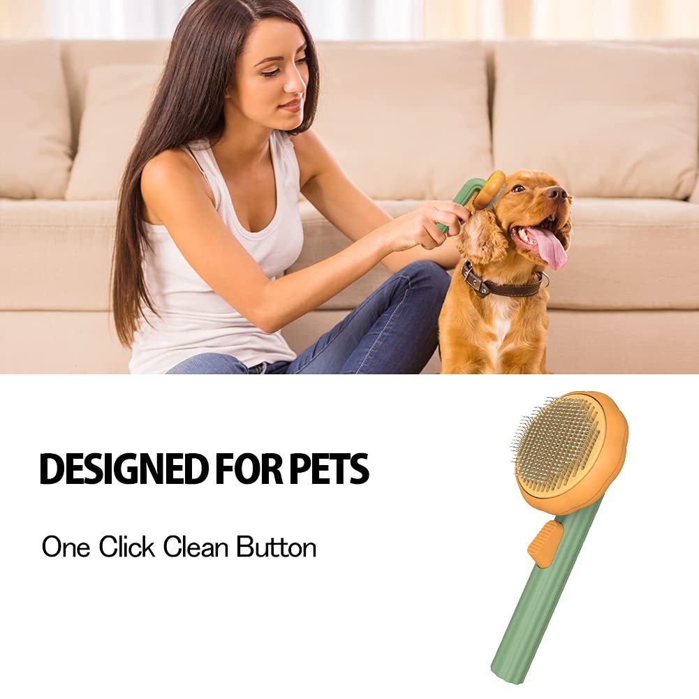 Pet Pumpkin Brush, Pet Grooming Self Cleaning Slicker Brush For Dogs Cats Puppy Rabbit, Cat Brush Grooming Gently Removes Loose Undercoat, Mats Tangled Hair Slicker Brush - LIT-TERAL