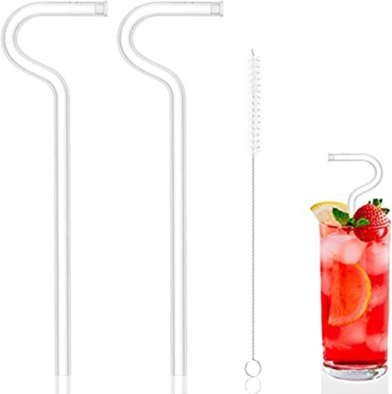 Anti Wrinkle Straw - Glass Anti-wrinkle Drinking Straws, Clear Reusable Straws With Cleaning Brush - Eco-Friendly Alternative To Plastic - Cleaning Brush Included - 2 Pack - LIT-TERAL