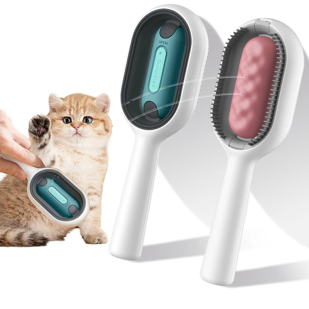 Cat Hair Brush With Water, Sticky Brush For Cats, 4 In-1 Cat Grooming Brush Creative Update Cat Dog Grooming Comb With Water Tank Double-Sided Hair Removal Brush Kitten Pet Supplies Accessori - LIT-TERAL