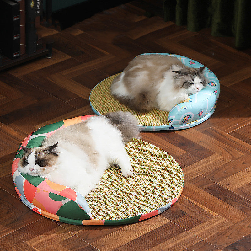 New Summer Cool Pet Sofa Beds Weaving Rattan Pillow To Lean On Mat Cat Dog Nest Etachable Prevent Cervical Spondylosis Pet Bed - LIT-TERAL