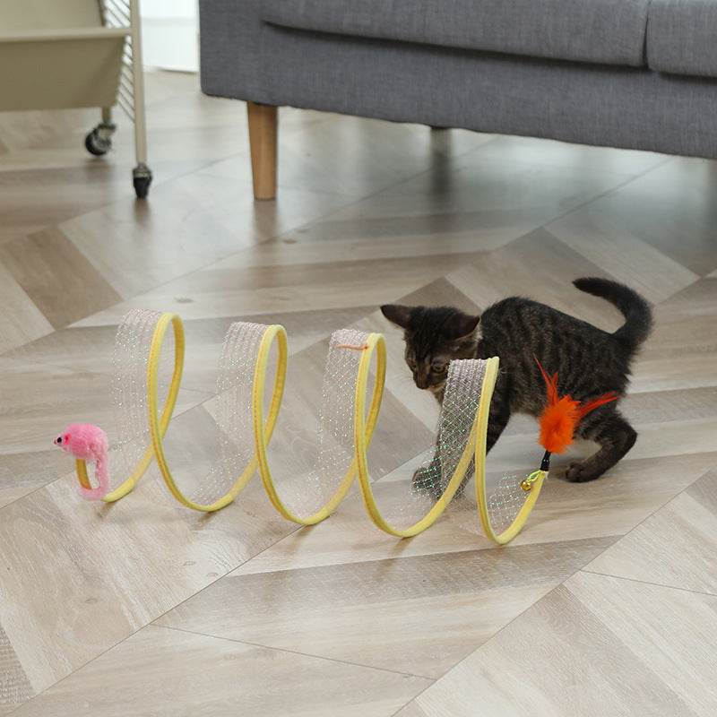 Cat Pets Toys Mouse Shape Balls Foldable Cat Kitten Play Tunnel Funny Cat Stick Mouse Supplies Simulation Mouse Pet Accessories - LIT-TERAL