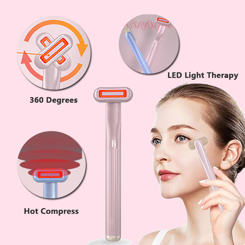 New Upgraded 360 Degrees Rotary Eye Massage Therapeutic Warmth Face Massage Red LED Light 5-in-1 Skincare Tool Wand - LIT-TERAL