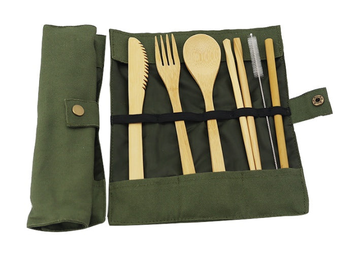 Bamboo Utensils Wooden Travel Cutlery Set Reusable Utensils With Pouch Camping Utensils Zero Waste Fork Spoon Knife Flatware Set - LIT-TERAL