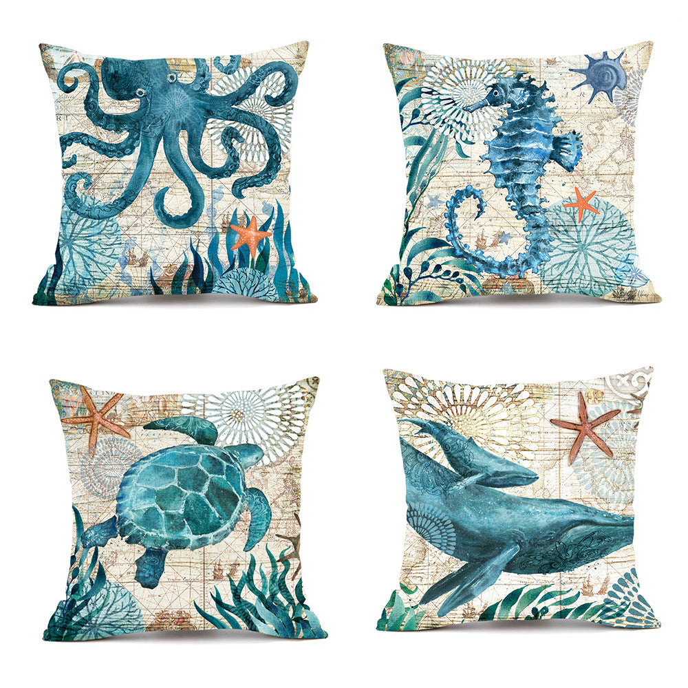 Cushion Covers Sea Turtle Printed Throw Pillow Cases For Home Decor Sofa Chair Seat - LIT-TERAL