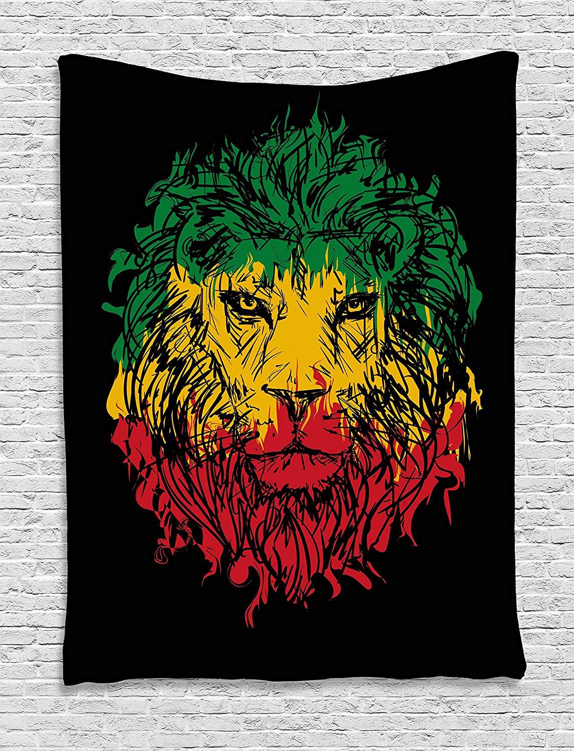 Calico lion headband black background wall hanging suitable for bedroom living room dormitory light green and yellow - LIT-TERAL