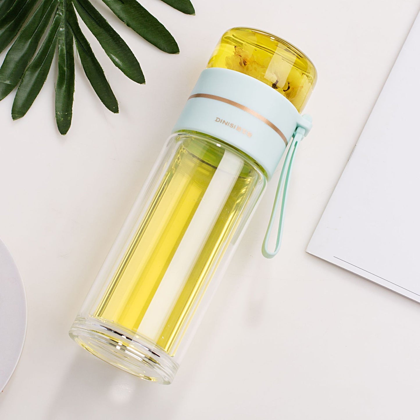 Glass Water Bottle With Tea Infuser Filter Tea Separation Double Wall Glass Bottle Leakproof Water Bottle - LIT-TERAL