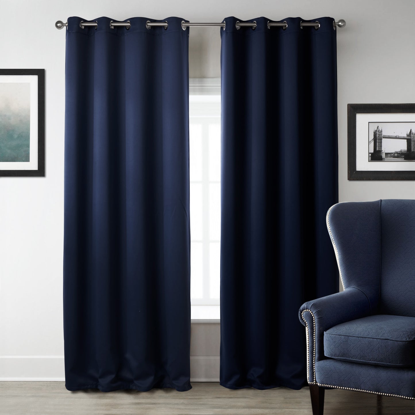 Dark Blue Bedroom Blackout Fabric Printed Curtains - LIT-TERAL