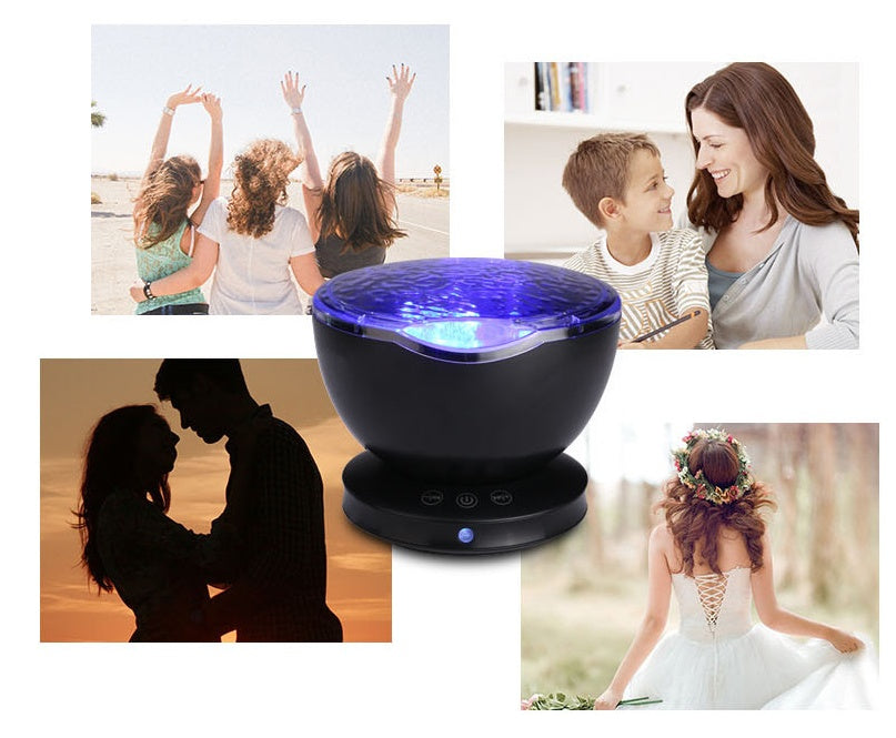 Ocean Wave Projector LED Night Light Remote Control TF Cards Music Player Speaker Aurora Projection - LIT-TERAL