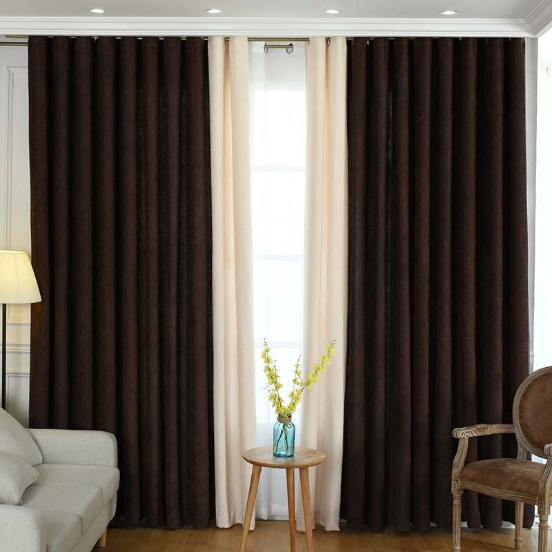 Factory direct stitching simple solid chenille curtain high shading curtain finished living room bedroom curtains - LIT-TERAL