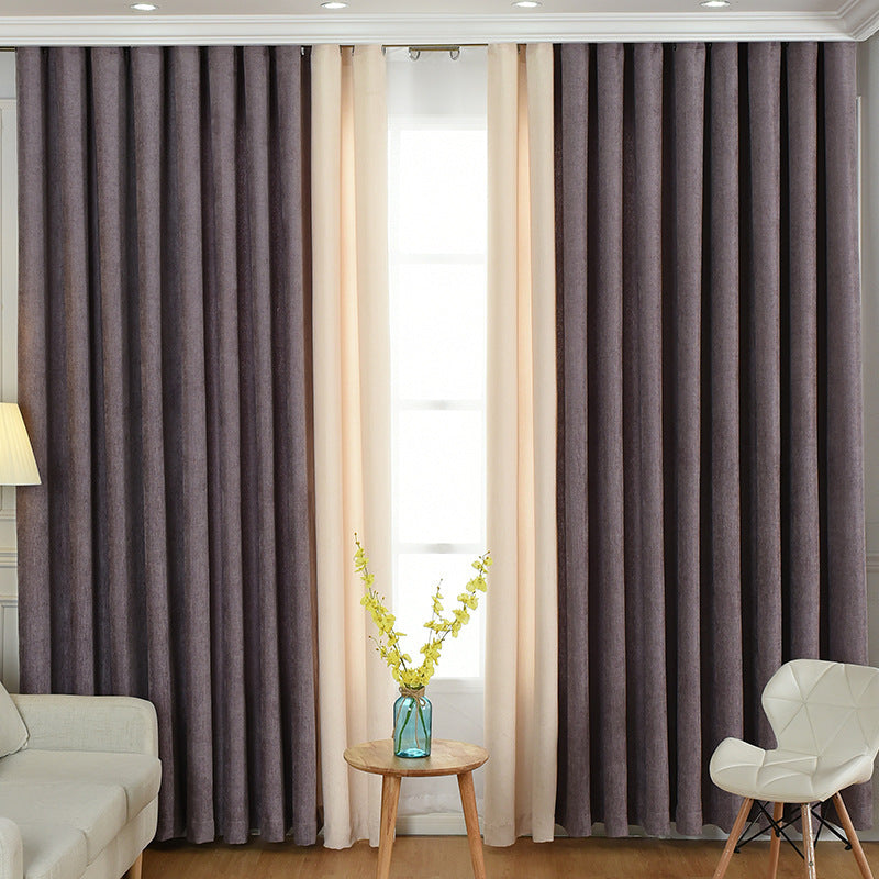 Factory direct stitching simple solid chenille curtain high shading curtain finished living room bedroom curtains - LIT-TERAL