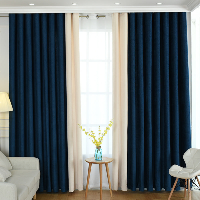 Factory direct stitching simple solid chenille curtain high shading curtain finished living room bedroom curtains - LIT-TERAL