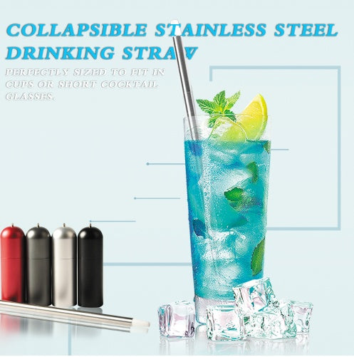 Portable Collapsible Reusable Stainless Steel Straw Eco-Friendly Folding Drinking Straws Foldable Water Tube With Keychain Hole - LIT-TERAL