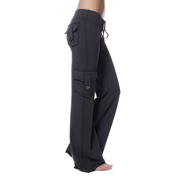 Elastic waist button pocket yoga pants - LIT-TERAL