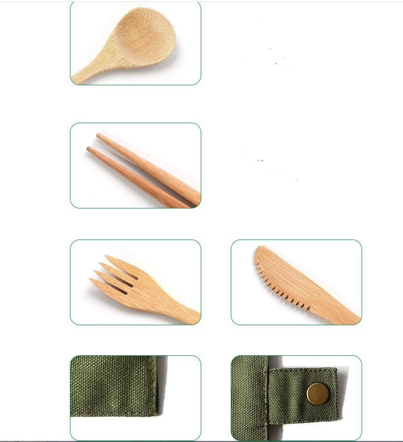 Bamboo Utensils Wooden Travel Cutlery Set Reusable Utensils With Pouch Camping Utensils Zero Waste Fork Spoon Knife Flatware Set - LIT-TERAL