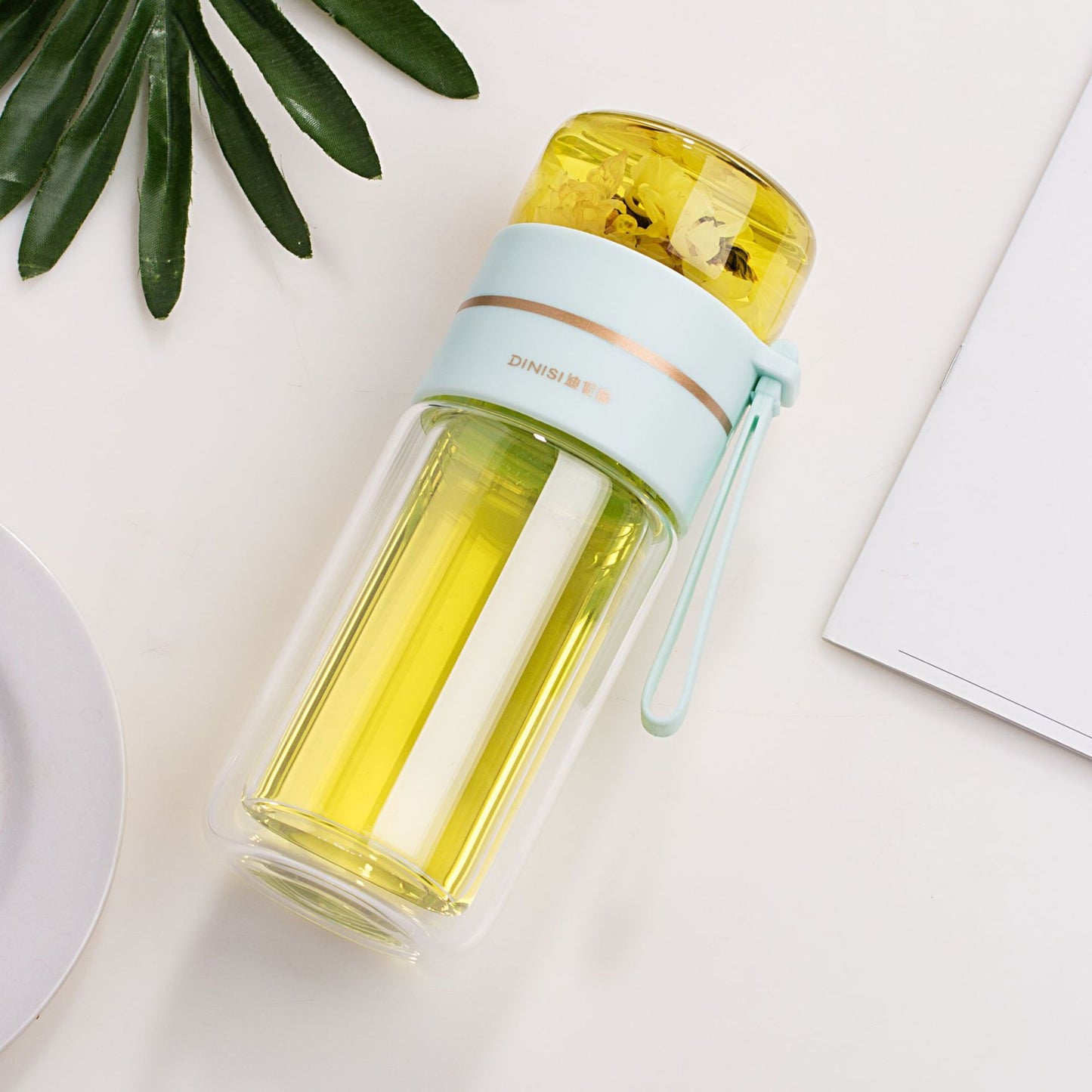 Glass Water Bottle With Tea Infuser Filter Tea Separation Double Wall Glass Bottle Leakproof Water Bottle - LIT-TERAL