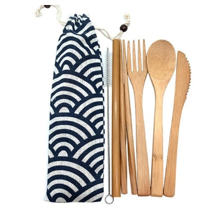 Bamboo Utensils Wooden Travel Cutlery Set Reusable Utensils With Pouch Camping Utensils Zero Waste Fork Spoon Knife Flatware Set - LIT-TERAL