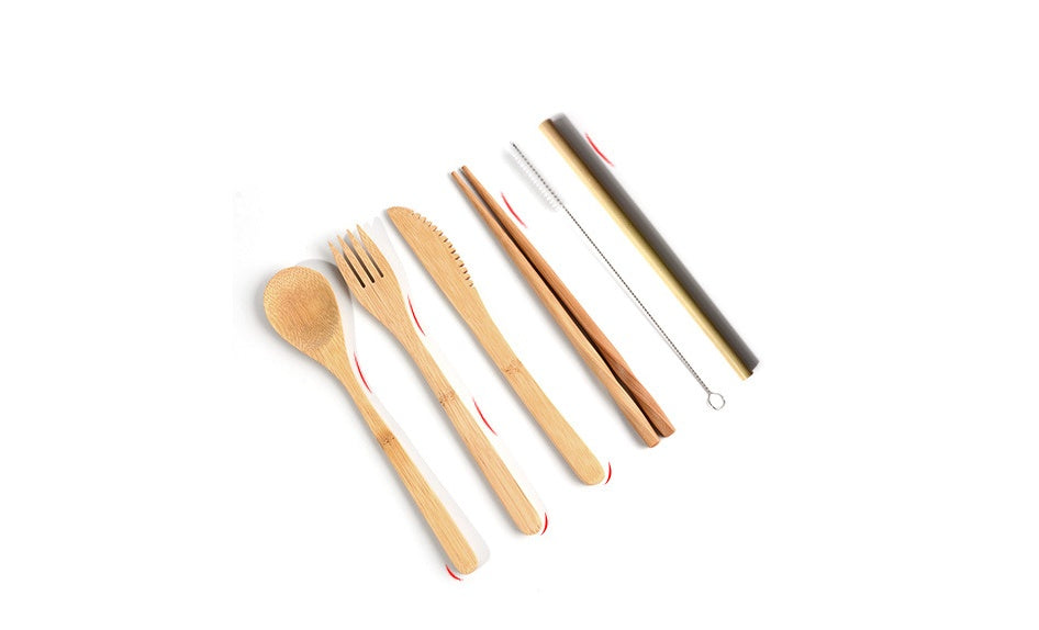 Bamboo Utensils Wooden Travel Cutlery Set Reusable Utensils With Pouch Camping Utensils Zero Waste Fork Spoon Knife Flatware Set - LIT-TERAL