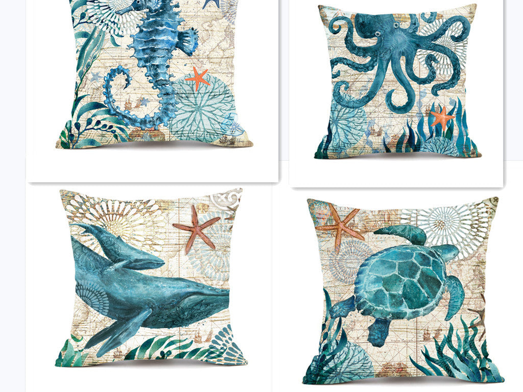 Cushion Covers Sea Turtle Printed Throw Pillow Cases For Home Decor Sofa Chair Seat - LIT-TERAL