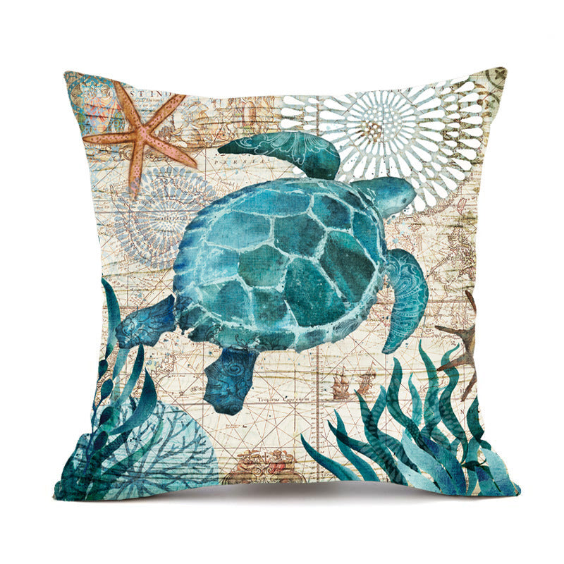 Cushion Covers Sea Turtle Printed Throw Pillow Cases For Home Decor Sofa Chair Seat - LIT-TERAL