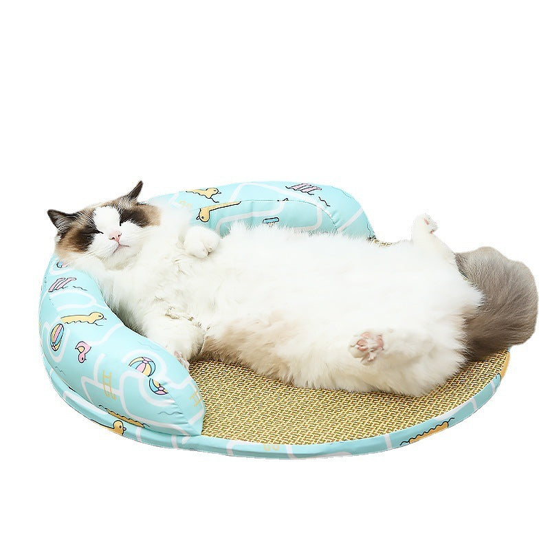 New Summer Cool Pet Sofa Beds Weaving Rattan Pillow To Lean On Mat Cat Dog Nest Etachable Prevent Cervical Spondylosis Pet Bed - LIT-TERAL