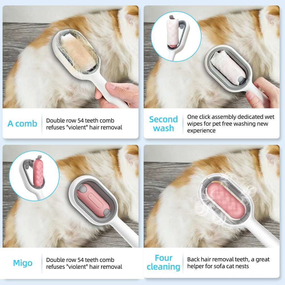 Cat Hair Brush With Water, Sticky Brush For Cats, 4 In-1 Cat Grooming Brush Creative Update Cat Dog Grooming Comb With Water Tank Double-Sided Hair Removal Brush Kitten Pet Supplies Accessori - LIT-TERAL