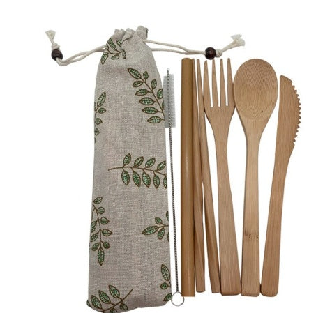 Bamboo Utensils Wooden Travel Cutlery Set Reusable Utensils With Pouch Camping Utensils Zero Waste Fork Spoon Knife Flatware Set - LIT-TERAL