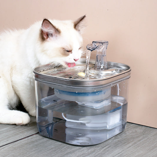 Pet Cat Dog Stainless Steel Automatic Circulation Water Dispenser Intelligent Fountain Pets Accessories - LIT-TERAL