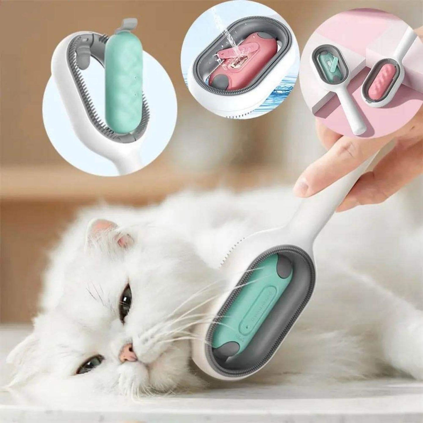 Cat Hair Brush With Water, Sticky Brush For Cats, 4 In-1 Cat Grooming Brush Creative Update Cat Dog Grooming Comb With Water Tank Double-Sided Hair Removal Brush Kitten Pet Supplies Accessori - LIT-TERAL