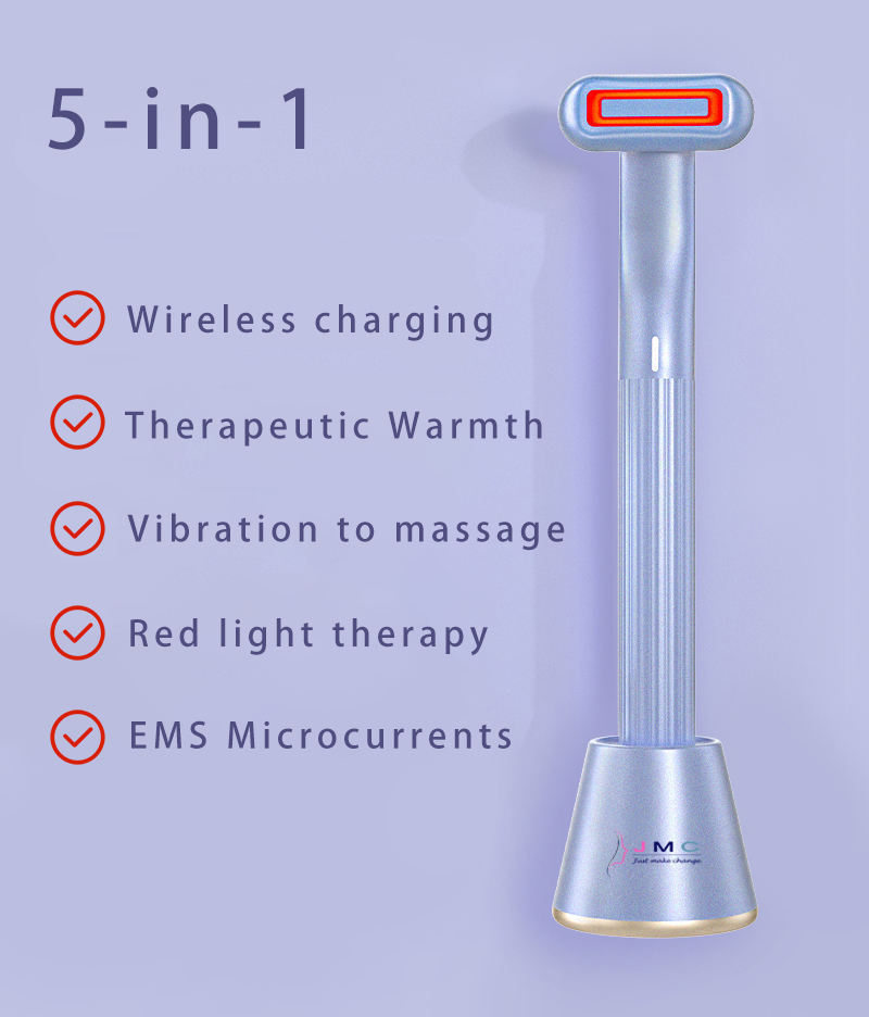 New Upgraded 360 Degrees Rotary Eye Massage Therapeutic Warmth Face Massage Red LED Light 5-in-1 Skincare Tool Wand - LIT-TERAL