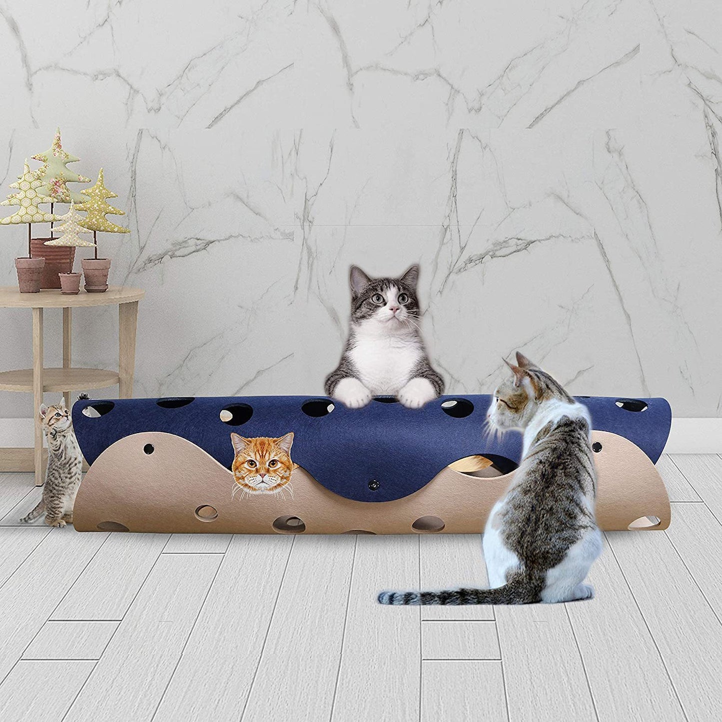 Cat Tunnel Cat Toy Felt Pom Splicing Deformable Kitten Nest Collapsible Tube House Tunnel Interactive Pet Toy Cat Accessories - LIT-TERAL