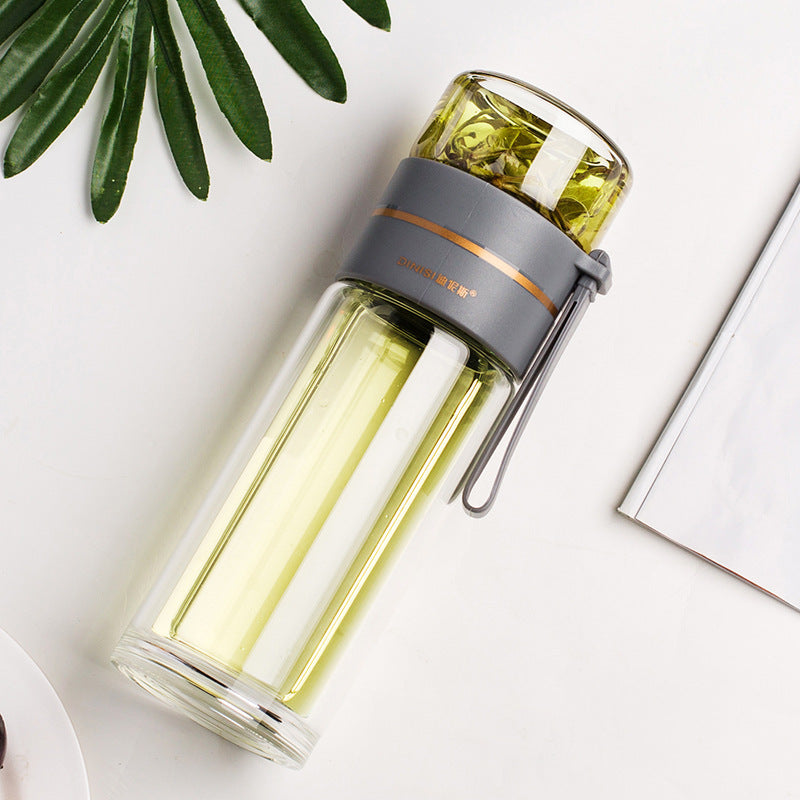 Glass Water Bottle With Tea Infuser Filter Tea Separation Double Wall Glass Bottle Leakproof Water Bottle - LIT-TERAL