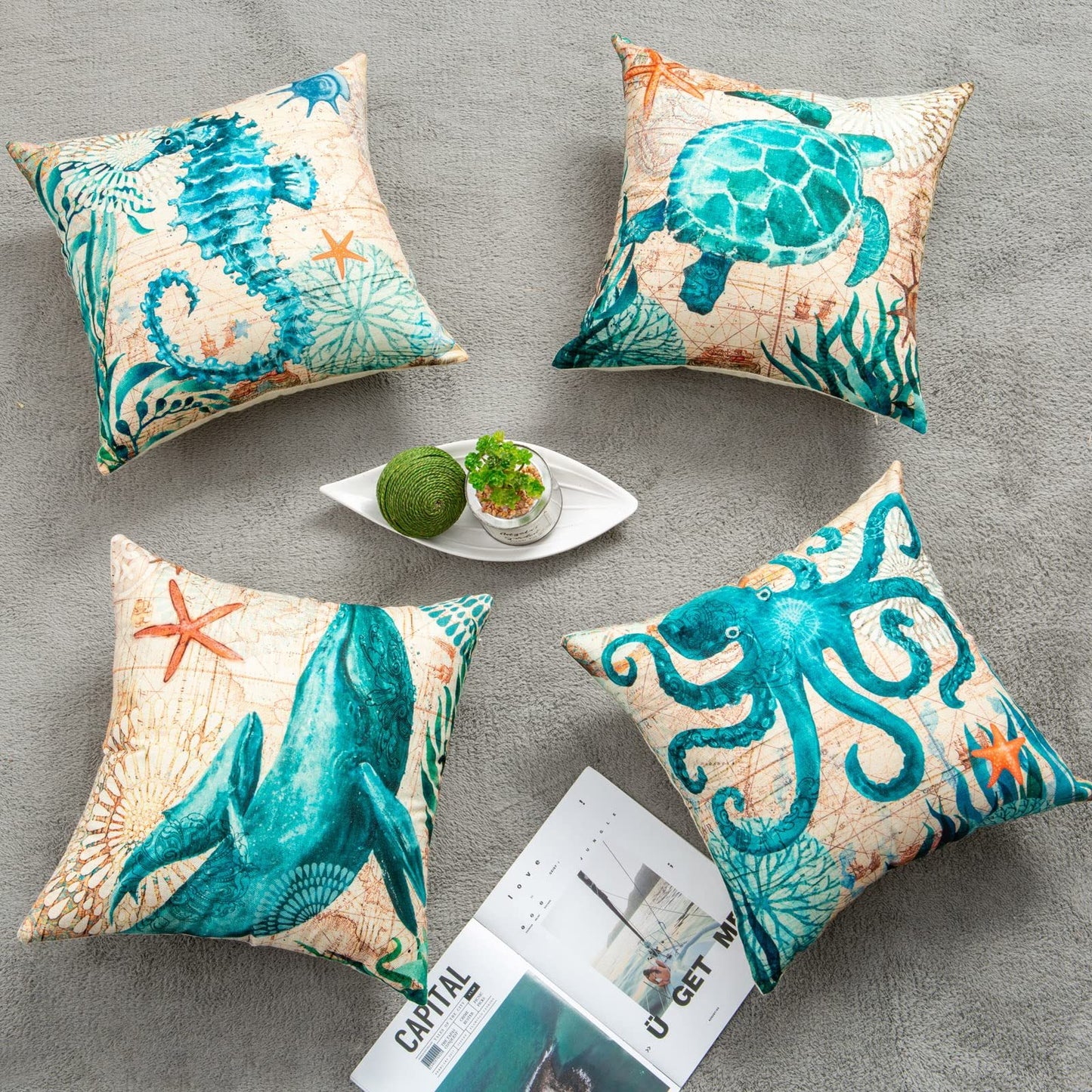 Cushion Covers Sea Turtle Printed Throw Pillow Cases For Home Decor Sofa Chair Seat - LIT-TERAL